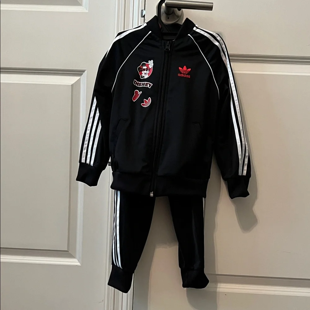 Adidas Black Disney Mickey Mouse Tracksuit with White Stripes Size 4T